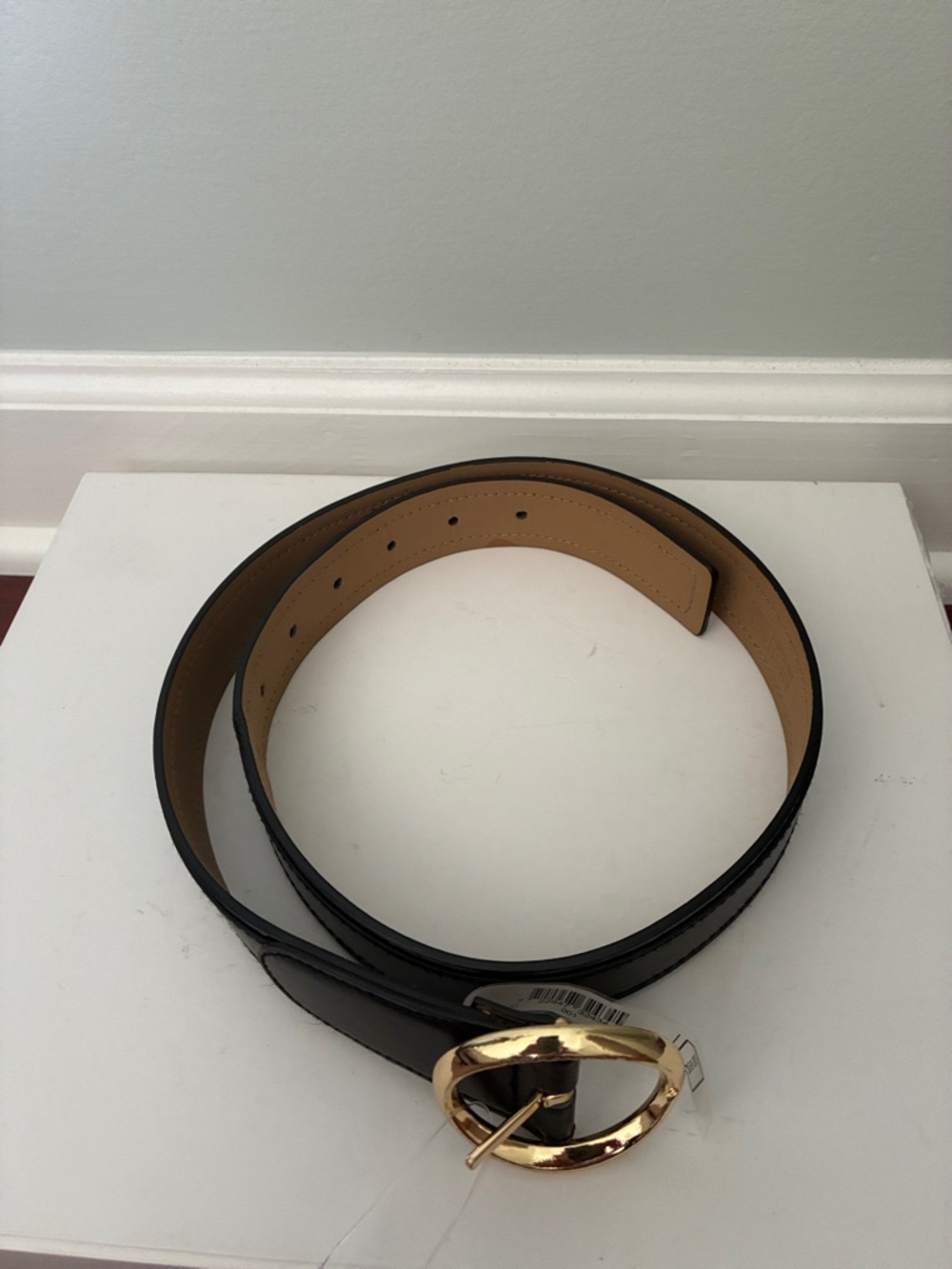 MICHAEL KORS Belt Women's Small Black Round Gold Buckle Leather PU Trim